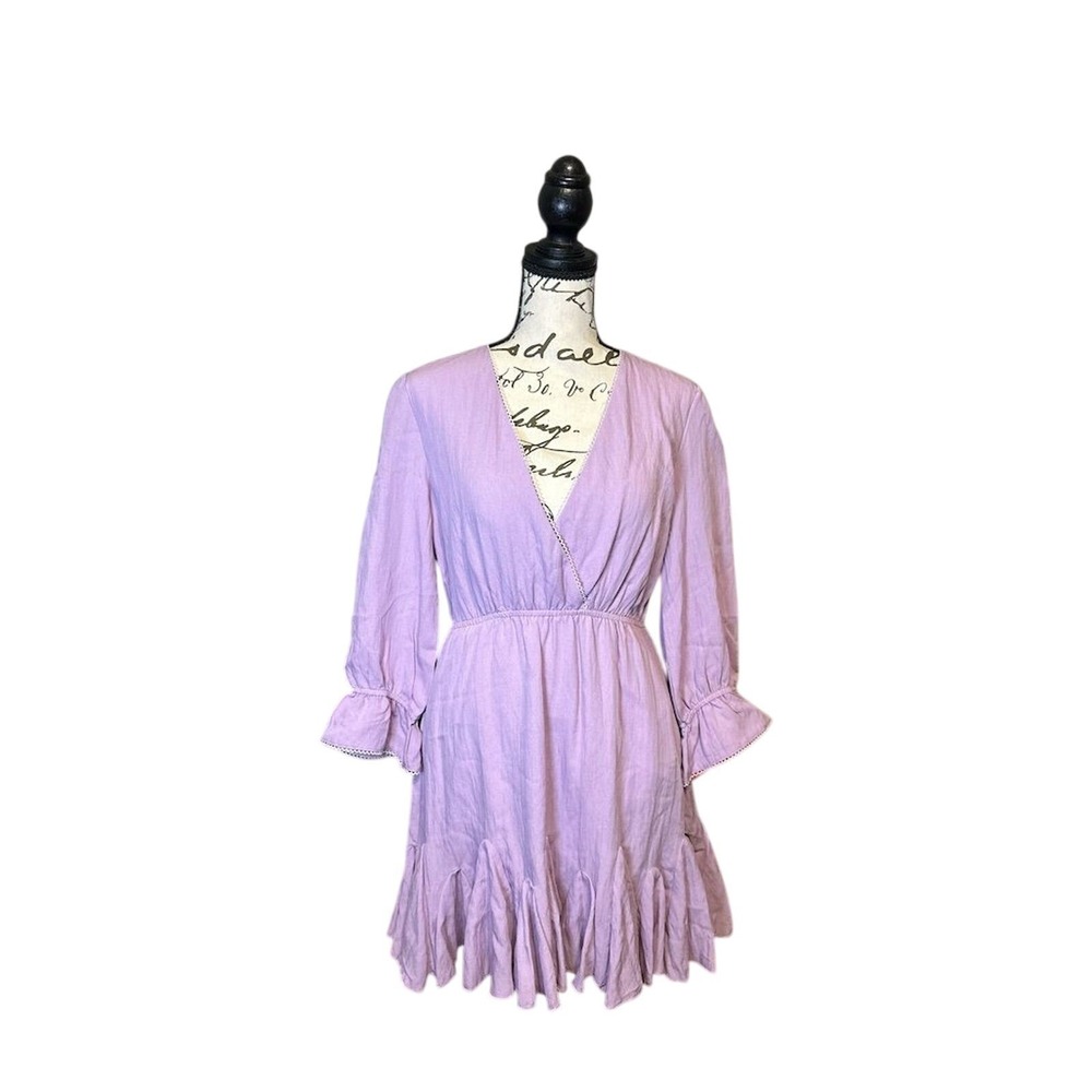 TCEC Mini Dress Women Medium Purple V-Neck Long Sleeve Ruffle Hem Casual NWT - Picture 6 of 7